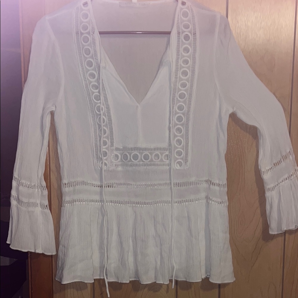 Endless Rose White Bell Sleeve Blouse with Tie Front